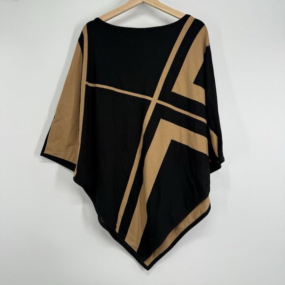 Chicos Reversible Knit Triangle Poncho Size L/XL Black Brown Sweater Heavyweight - Picture 4 of 4